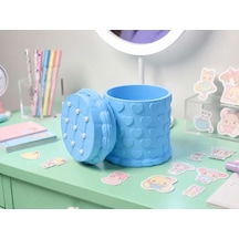 3d Baskı Kabartma Kalp Desenli Kapaklı Kalemlik - Masaüstü Organizer - Mavi Diğer