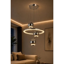 Modern Premium Krom Küreli 3 Renkli Ledli Sarkıt Avizesi Salon Mutfak Çocuk Odası Şık Modelleri 84w Beyaz