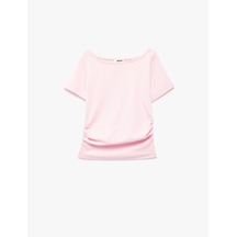 Koton Drape Detaylı Yuvarlak Kayık Yaka Kısa Kollu Modal Tişört Pembe 6skg10455ak Gül