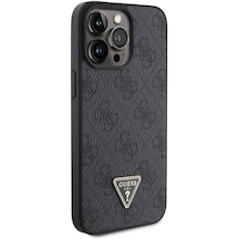 İphone 15 Pro Max Uyumlu Kılıf Guess Lisans Pu Deri Taşlı Üçgen Logo 4g Desen Strass Siyah
