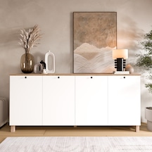 Robin Home Alaska Konsol 4 Kapaklı Ahşap Ayaklı 180cm Sepet-beyaz Beyaz