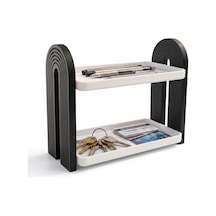 İki Katlı Masa Üstü Organizer - Art Deco Tasarım, Siyah/beyaz