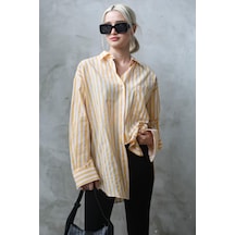 Madmext Sarı Çizgili Oversize Kadın Gömlek Mg1688-sarı Sarı