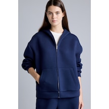 Defacto Relaxed Fit Kapüşonlu Fermuarlı Cepli Skuba Dalgıç Kumaş Basic Hırka H5571ax26aunv241 Lacivert-nv241