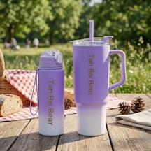 2 Li Matara Ve Pipetli Mug Bardak Seti 900 Ml Spor Suluk + 1500 Ml Pipetli Termal Mug Bardak, Günlük Kullanım İçin İçecek Seti