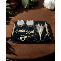 Heartfelt Siyah Cam Söz Nişan Tepsisi Gold Gold