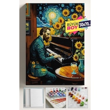 Sayılarla Boyama Seti Numaralı Tuval Fırça Boya Dahil Kasnaklı Set 50x70 Cm - Van Gogh Piyano