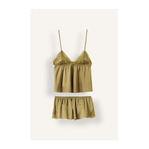 Defacto Regular Fit Dantel Detaylı Askılı Şortlu 2li Saten Pijama Takım I5598ax26aukh414 Haki-kh414
