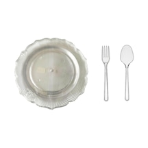 Omeyva 26 Cm. Plastik Sert Mika Şeffaf Sorfa Piknik Seti - 12 Kişilik Tabak Çatal Kaşık Takımı Çok Renkli