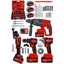 Schatz 21v Darbeli Kömürsüz Kırıcı Delici Hilti & Taşlama & Matkap & Somun Sıkma Sökme 4'lü Set Kırmızı