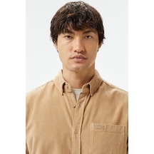Lacoste Men's Regular Fit Button-down Collar Velvet Shirt Brown Erkek Düğmeli Yaka Kadife Gömlek Kahverengi