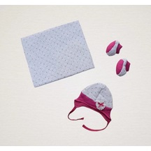 Yenidoğan Baskılı Double Face Şapka Ve Patikli 3lü Bebek Battaniye Takımı Fuşya Çok Renkli