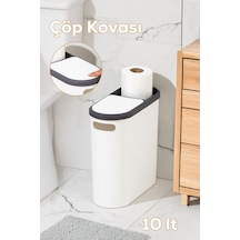 Porsima M-325 Çöp Kutusu Banyo Mutfak Çöp Kovası Kapaklı Banyo Çöp Kovası 10lt Beyaz