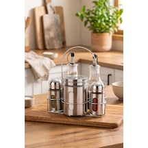 Porsima By006 Canister 6 Parça Yağlık Baharatlık Seti - Paslanmaz Çelik Cam Baharatlık Yağdanlık Seti