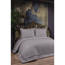 Daye Dolgulu Şönil Çift Kişilik Yatak Örtüsü Gri Gri