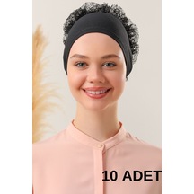 Kadın Tesettür 10'lu Fırfırlı Dikişli Bone Siyah Siyah