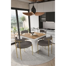 Avvio Arona Beyaz Lake Mdf Ayak 90x90 Yemek Masası Mutfak Masası 4 Kişilik Masa Takımı Teddy Sandalye Akça Avvio0044