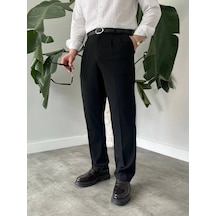 DefyModa Erkek Beli Lastikli Pileli Rahat Kesim Kumaş Pantolon Siyah