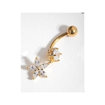 Çiçek Figürlü Çelik Piercing Gold - 665602146 Gold