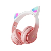 Kulak Üstü Bluetooh Kulaklık Rgb Işıklı Katlanabilir Stero Oyun Ve Müzik Kulaklığı Pembe - 605390252