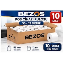 Bezos Termal Pos Cihazı Rulosu 56 Mm X 12 M - 100 Adet 10 Paket Yazar Kasa Slip Rulosu Nhr
