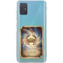 Samsung Galaxy A51 İle Uyumlu Burç Kartları Yengeç Tasarımlı Şeffaf Silikon Kılıf Şeffaf