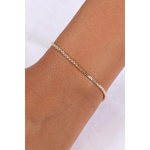 14 Ayar Altın Desenli Küp Zincir Bileklik Sarı Altın