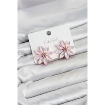 Mey Najmaddin Pembe Renk Kristal Taşlı Lotus Çiçek Model Kadın Küpe Najmaddin Çok Renkli
