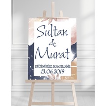Söz Nişan Düğün İçin 50x70 Karşılama Panosu - Pastel Tasarımlı Beyaz