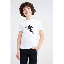 Silhouette Fairy Baskılı Unisex Çocuk Beyaz T-Shirt