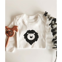 İmaj Tuğbababy Lion Uzun Kol Çıtçıtlı Organik Bebek Body Beyaz
