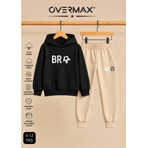 Overmax Çocuk Bro Futbol Baskılı Kapüşonlu Sweatshirt Eşofman Takımı- 3-12 Yaş Siyah-bej - 922545546 Siyah-bej