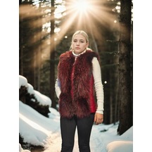 Ertaştrendstore Kadın Premium Doğal Kürk Kolsuz Fermuarlı Yelek - Kırmızı Çok Renk