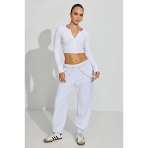 Madmext Beyaz Uzun Kollu Düğmeli Kaşkorse Crop Hırka Mg2193 Beyaz