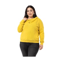 Büyük Beden Degaje Kapüşonlu Yaka Cepli Parça Boyalı Üç İplik Hardal Sweatshirt-hardal Hardal