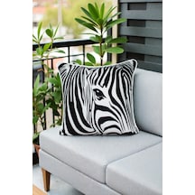 Kırlent Kılıfı Zebra Desenli 45x45 Raşel Örme Kadife Çift Taraflı Dijital Baskı Beyaz Biyeli Çok Renkli