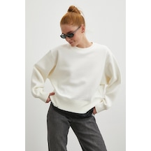 Eteği Dantelli Oversize Sweatshirt Beyaz Beyaz