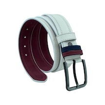 Süzer Deri Beyaz Suni Deri Çift Dikişli Model 4 cm.lik Spor Kemer - 9016-10-