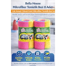 Bella House Mikrofiber Temizlik Bezi 8 Adet 4'lü 2 Rulo Çok Amaçlı Yüksek Emici Mikrofiber Temizlik Bezi Seti Pembe