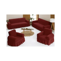 Jakarlı Şal Desen Koltuk, Kanepe, Çekyat Örtüsü, Likralı, Etekli, Koltuk Kılıfı 3+3+1+1 Takım Bordo - 797175283 Bordo