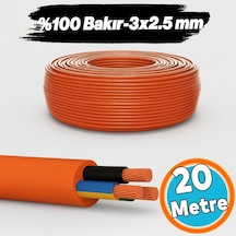 %100 Bakır Çok Telli 3x2.5 Mm 20 Metre Elektrik Kablosu Turuncu Elektrikli Araç Şarj Uygun Uyumlu