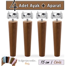 4 Adet Ahşap Ayak 15 Cm Ceviz M8 Civatalı Bağlantı Aparatlı Dolap Mobilya Koltuk Kanepe Destek Ayağı Ayakları Ceviz