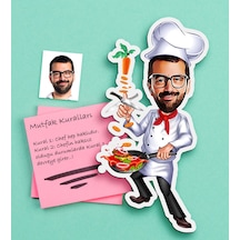 Kişiye Özel Bay Chef Karikatürlü Ahşap Magnet-1 Çok Renkli