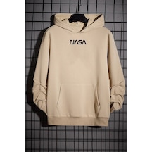 Uyguntarz Unisex Nasa Baskılı Sweatshirt Bej