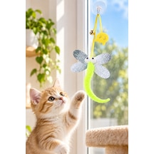Çıngıraklı Kedi Oyuncağı Yapışkanlı Kedi Oyun Oltası Renkli Ponponlu Hacıyatmaz Oyuncak Zıplayan Top