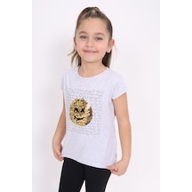 Toontoy Kids Toontoy Kız Çocuk Gülen Yüz Pullu Nakış Tişört Gri Melanj
