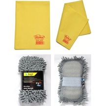 Polikur 3224 Mikrofiber Güderi Oto Kurulama Bezi Ve Spark 7040 Şönil Oto Yıkama Süngeri 2'li Set