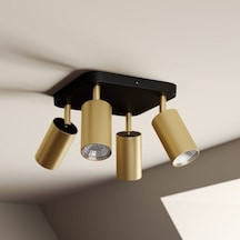 Rsylight Retro Siyah Eskitme Kare 180 Derece Hareketli Modern Spor 4 Lü Led Spot Avize Beyaz Ampullü Siyah - Eskitme