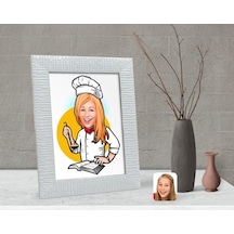 Kişiye Özel Kadın Chef Karikatürlü Dekoratif Çerçeve-12