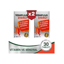 Youplus Energy 12 Vitamin 8 Mineral Ginseng 30 Tablet x 2 Adet